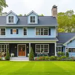 Freshly painted blue home in Schaumburg showing how spring weather affects exterior house painting results and curb appeal