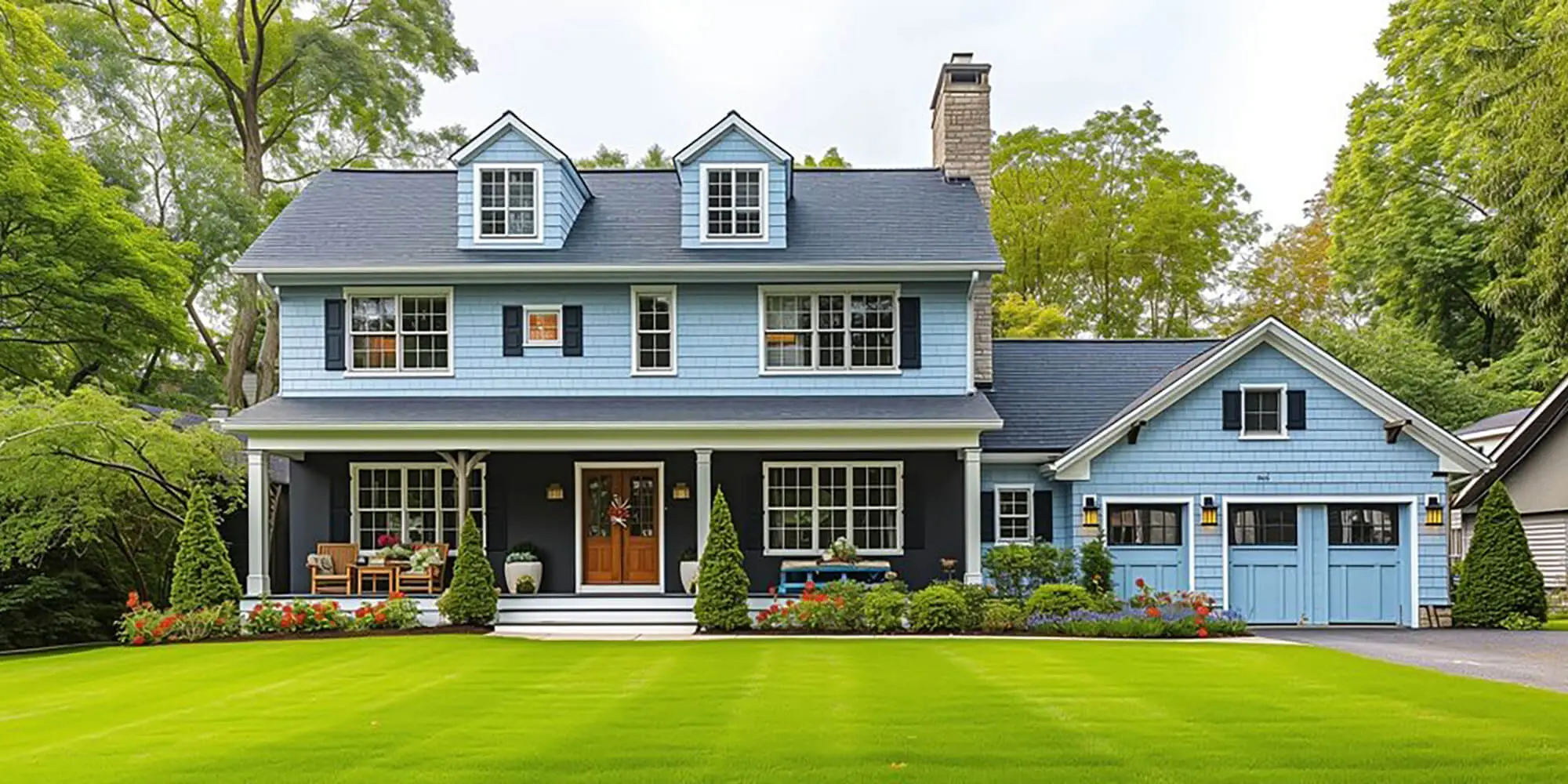 Freshly painted blue home in Schaumburg showing how spring weather affects exterior house painting results and curb appeal
